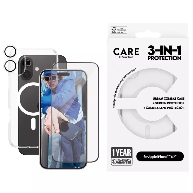 PanzerGlass ® | CARE by ® Flagship 3-in-1 bundel iPhone 16 Plus