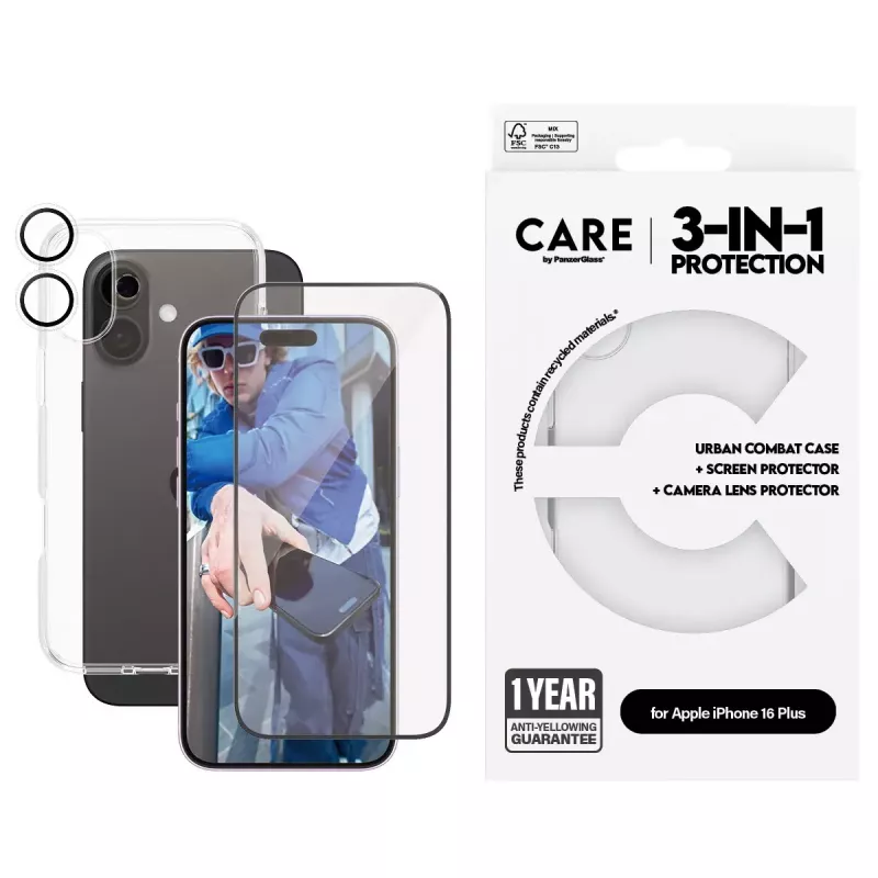 PanzerGlass ® | CARE by ® Flagship 3-in-1 bundel iPhone 16 Plus