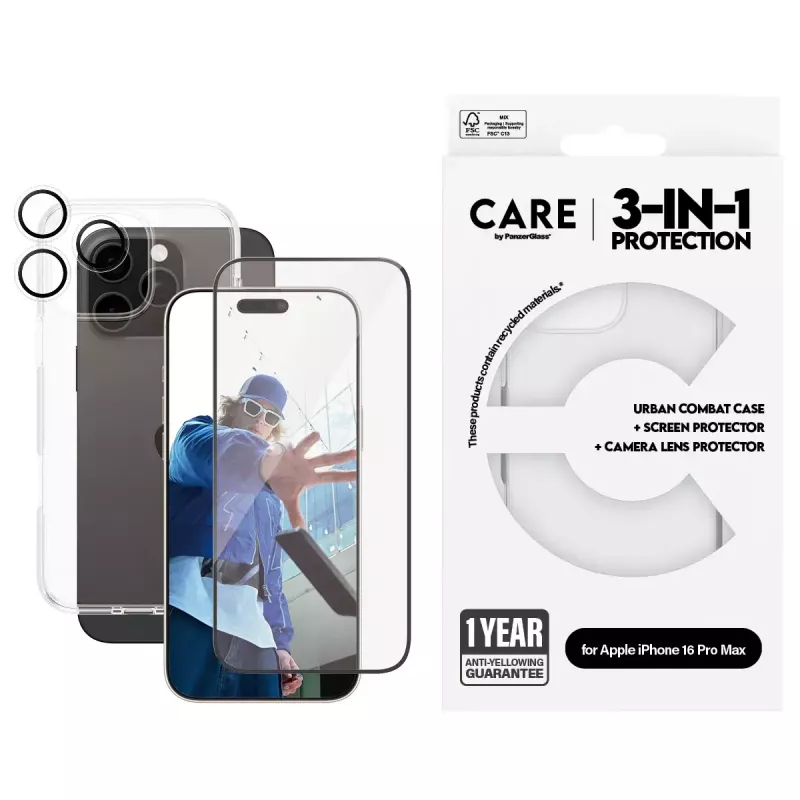 PanzerGlass ® | CARE by ® Flagship 3-in-1 bundel iPhone 16 Pro Max