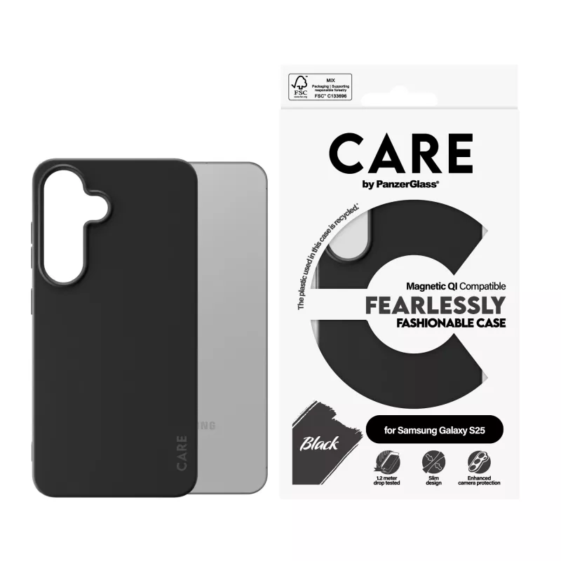 PanzerGlass CARE™ by ® Case zwart met Qi-compatibel Samsung Galaxy S25