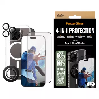 PanzerGlass ® 4-in-1 beschermpakket iPhone 16 Pro Max, Apple, Apple - iPhone 16 Pro Max, droge toepassing, krasvast, stootvast, transparant, 1 stuk