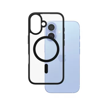 PanzerGlass ® HardCase transparant met zwart MagSafe-frame voor iPhone 16