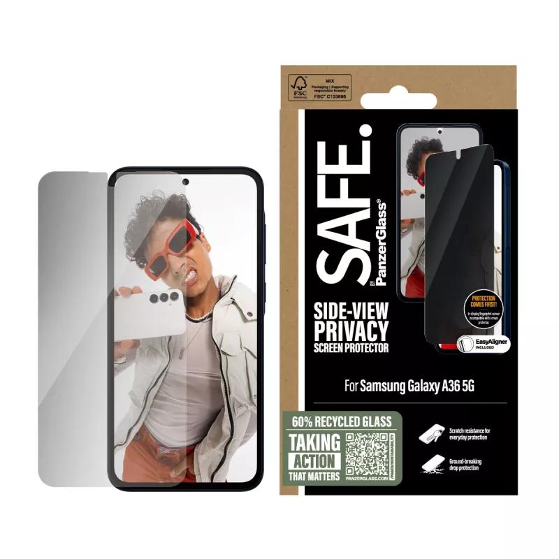 PanzerGlass SAFE. by ® privacy beeldschermbescherming Samsung Galaxy A36 5G | Ultra-Wide Fit met EasyAligner