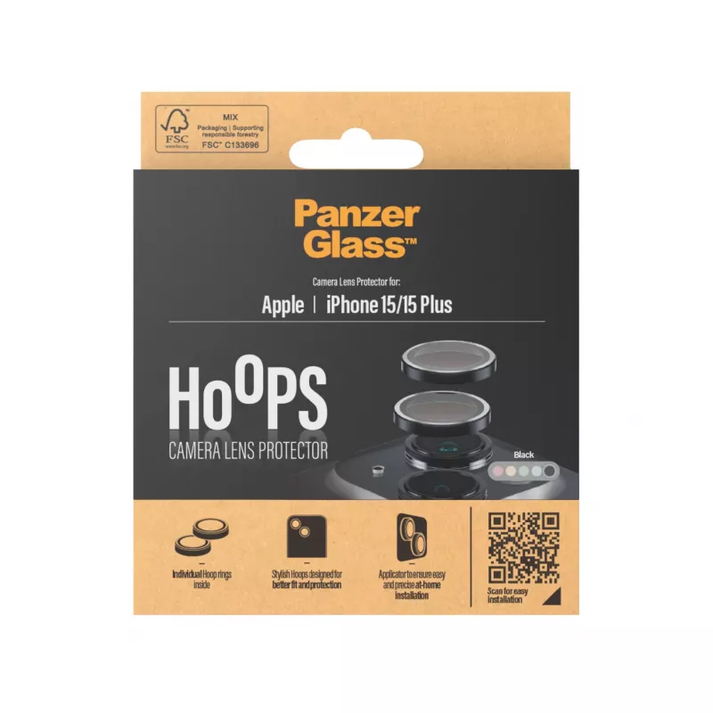 PanzerGlass ® Hoops® Cameraobjectief-beschermglas Zwart iPhone 15 | 15 Plus