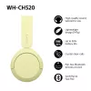 Sony WHCH520Y.CE7, draadloos, bellen/muziek, 20 - 20000 Hz, 147 g, headset, geel