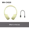 Sony WHCH520Y.CE7, draadloos, bellen/muziek, 20 - 20000 Hz, 147 g, headset, geel