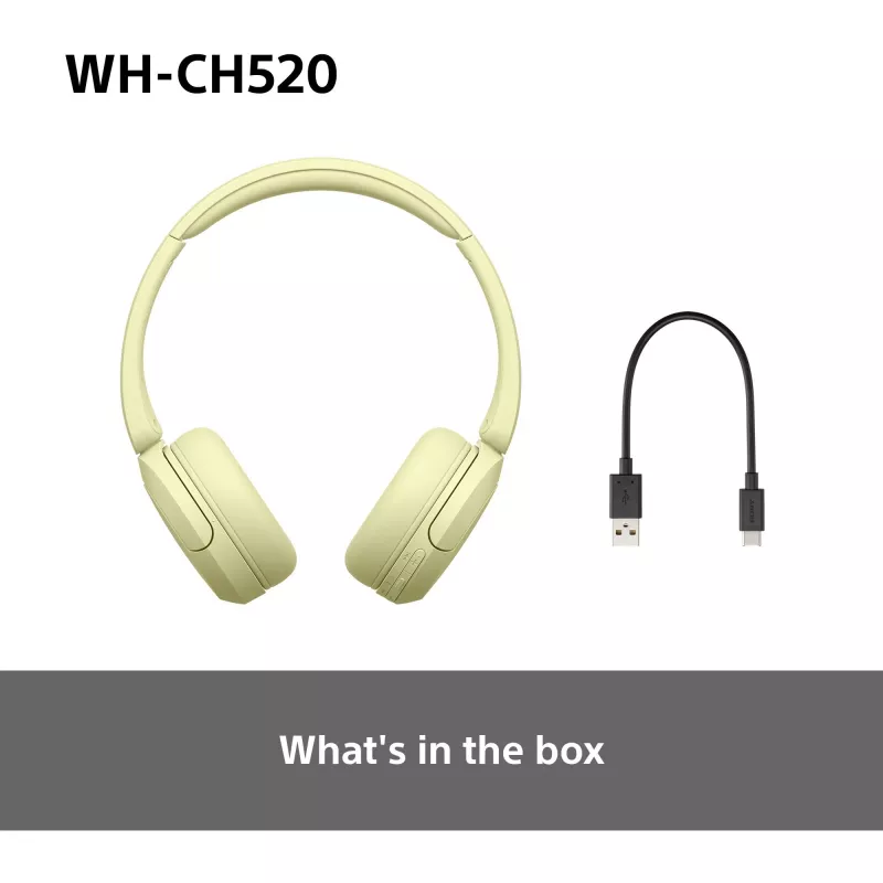 Sony WHCH520Y.CE7, draadloos, bellen/muziek, 20 - 20000 Hz, 147 g, headset, geel