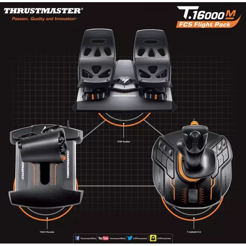 Thrustmaster T-16000M FCS Flight Pack zwart USB-joystick analoog / digitaal MAC, PC