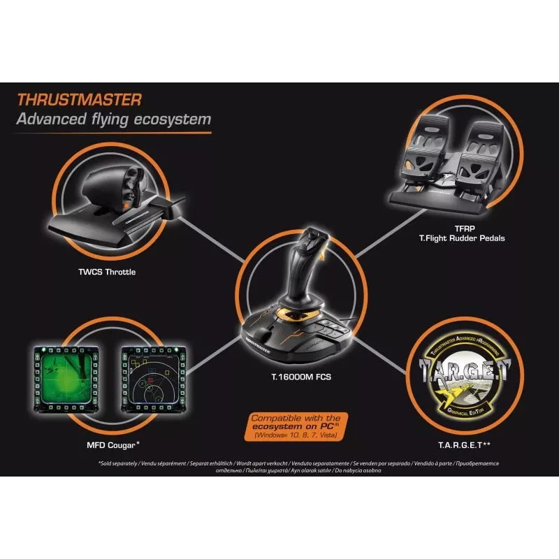 Thrustmaster T-16000M FCS Flight Pack zwart USB-joystick analoog / digitaal MAC, PC