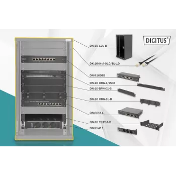 DIGITUS netwerkbundel, 10 inch, incl. 12U kast, zwart en diverse