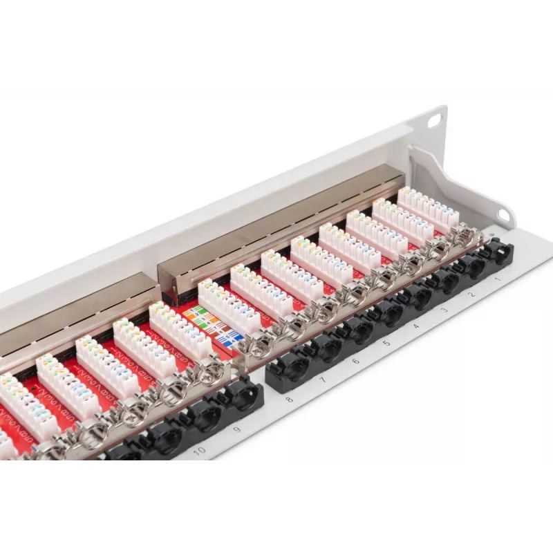 DIGITUS DN-91624S-EA 19 inch patchpaneel, CAT6A klasse EA, afgeschermd, 24 poorten RJ45, LSA, 1U, lichtgrijs RAL 7035