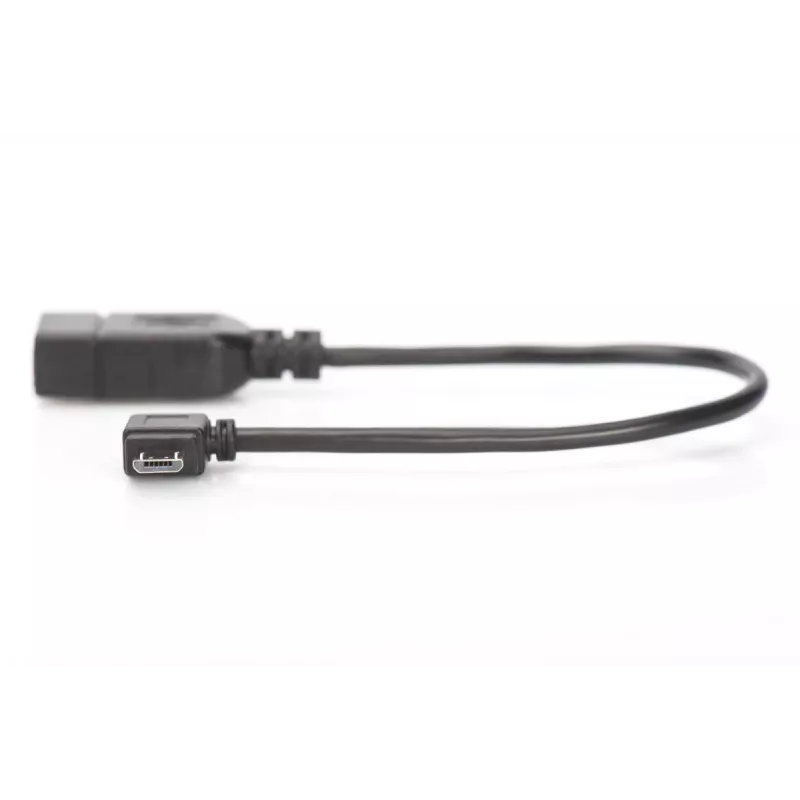 DIGITUS USB 2.0 adapterkabel, OTG, Type Micro B - A M/F, 15 cm, USB 2.0 conform, haaks, zwart