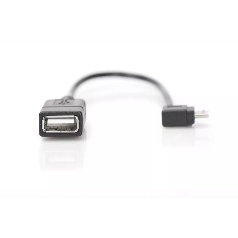 DIGITUS USB 2.0 adapterkabel, OTG, Type Micro B - A M/F, 15 cm, USB 2.0 conform, haaks, zwart