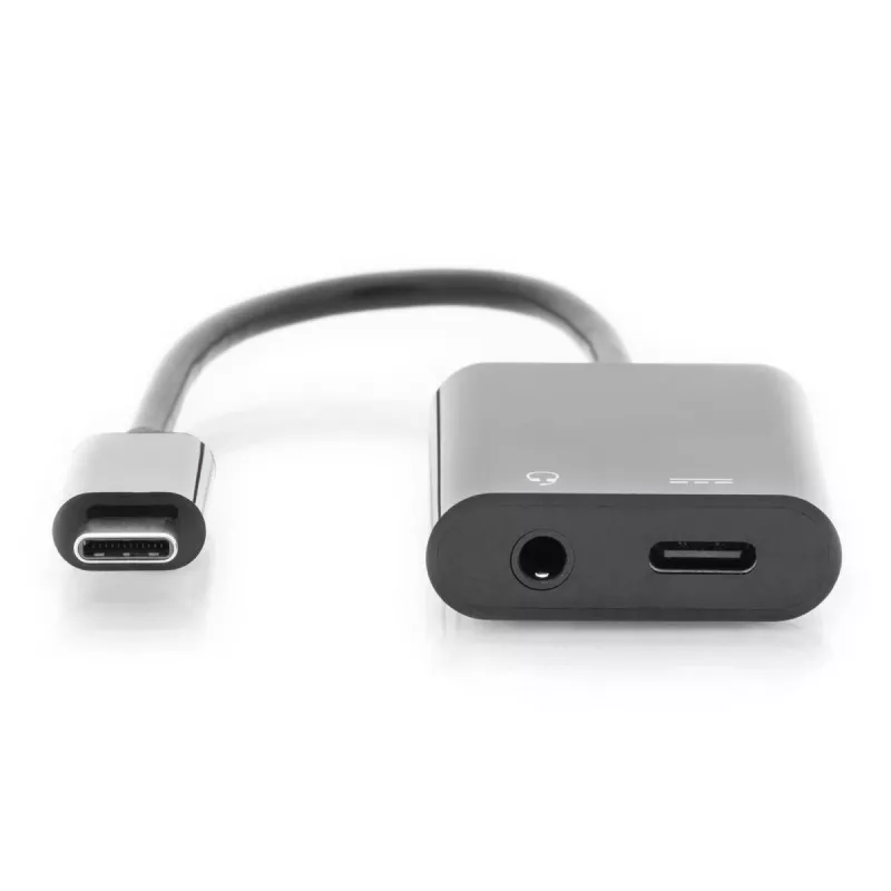 DIGITUS USB Type-C splitterkabel, type C – 3,5 mm + type C M/F/F, 20 cm zwart