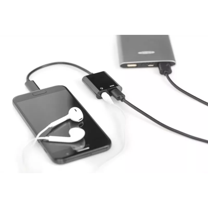 DIGITUS USB Type-C splitterkabel, type C – 3,5 mm + type C M/F/F, 20 cm zwart