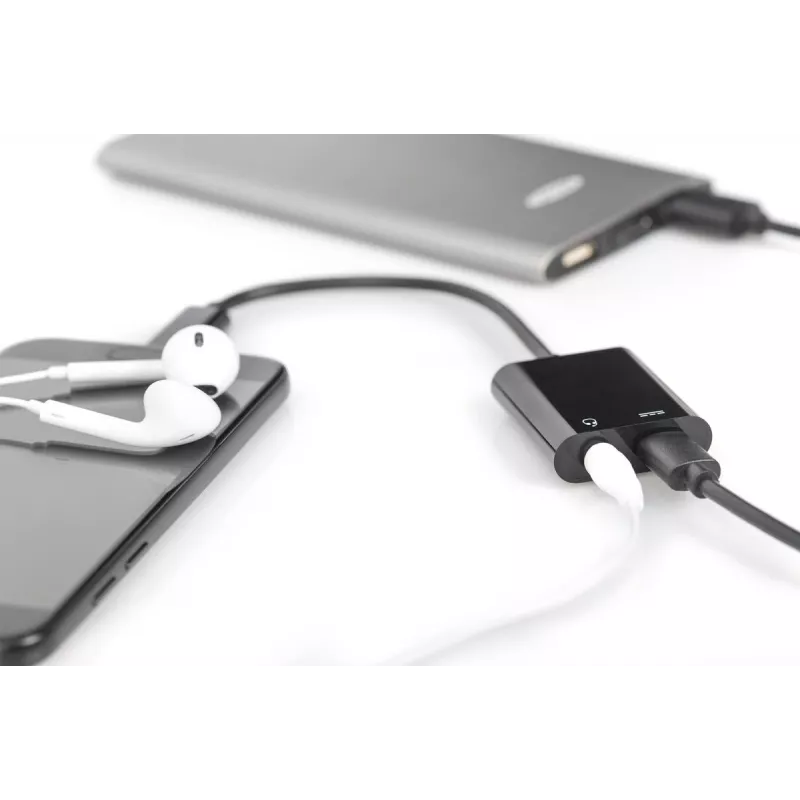 DIGITUS USB Type-C splitterkabel, type C – 3,5 mm + type C M/F/F, 20 cm zwart