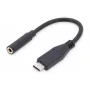 DIGITUS USB Type-C audiokabel, Type-C - 3,5 mm M/F, 20 cm, audio-ingang/uitgang, versie 3.1, CE, zwart