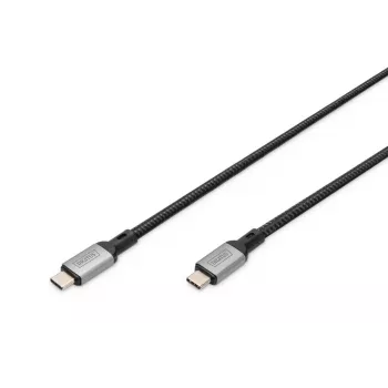 DIGITUS USB 4 aansluitkabel. Type C naar Type C. aluminium behuizing PP-gevlochten 4K@60Hz. PD3.0. 20Gbit/s. 3m. zwart