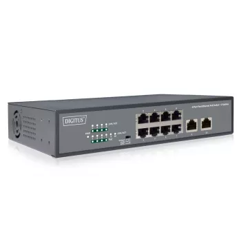 DIGITUS Fast Ethernet PoE af/at 8-poorts switch + 2 uplinks 120W PoE-budget, rackmontage