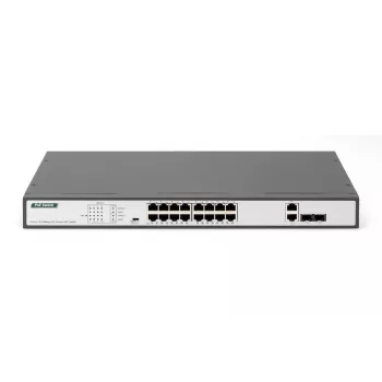 DIGITUS Fast Ethernet PoE-switch 16-poorts PoE + 2 combo. 250 W PoE-budget