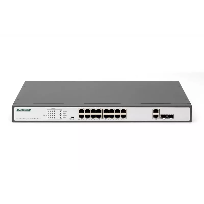 DIGITUS Fast Ethernet PoE-switch 16-poorts PoE + 2 combo. 250 W PoE-budget