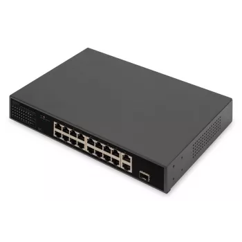 DIGITUS PoE-switch 16 poorts 10/100 Mbit/s 16 x 10/100 Mbit/s PoE RJ45-poorten, 1x GE RJ45, 1x SFP