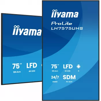 iiyama LH7575UHS-B2AG Signage Display digital signage flatscreen 190,5 cm (75 inch) LCD Wi-Fi 500 cd/m² 4K Ultra HD zwart geïntegreerde processor Android 11 24/7