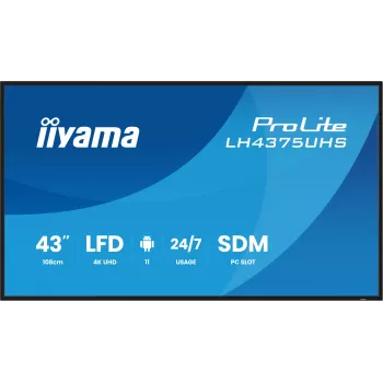 iiyama LH4375UHS-B2AG Signage Display digital signage flatscreen 108 cm (42,5 inch) LCD Wi-Fi 500 cd/m² 4K Ultra HD zwart geïntegreerde processor Android 11 24/7