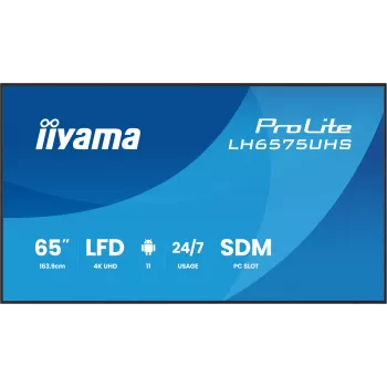 iiyama LH6575UHS-B2AG Signage Display digital signage flatscreen 163,8 cm (64,5 inch) LCD Wi-Fi 500 cd/m² 4K Ultra HD zwart geïntegreerde processor Android 11 24/7