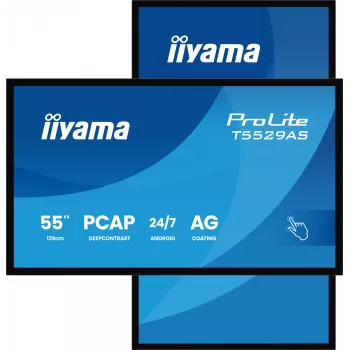 iiyama T5529AS-B1AG Signage Display kioskdesign 138,7 cm (54,6 inch) LED Wi-Fi 450 cd/m² 4K Ultra HD zwart touchscreen geïntegreerde processor Android 24/7