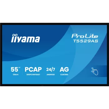 iiyama T5529AS-B1AG Signage Display kioskdesign 138,7 cm (54,6 inch) LED Wi-Fi 450 cd/m² 4K Ultra HD zwart touchscreen geïntegreerde processor Android 24/7