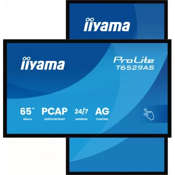 iiyama T6529AS-B1AG Signage Display kioskdesign 163,8 cm (64,5 inch) LED Wi-Fi 420 cd/m² 4K Ultra HD zwart touchscreen geïntegreerde processor Android 24/7