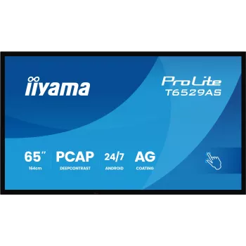 iiyama T6529AS-B1AG Signage Display kioskdesign 163,8 cm (64,5 inch) LED Wi-Fi 420 cd/m² 4K Ultra HD zwart touchscreen geïntegreerde processor Android 24/7