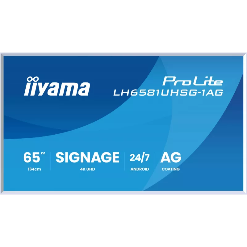 iiyama LH6581UHSG-1AG Signage Display Digital Signage flatscreen 163,8 cm (64,5 inch) Wi-Fi 500 cd/m² 4K Ultra HD wit geïntegreerde processor Android 24/7