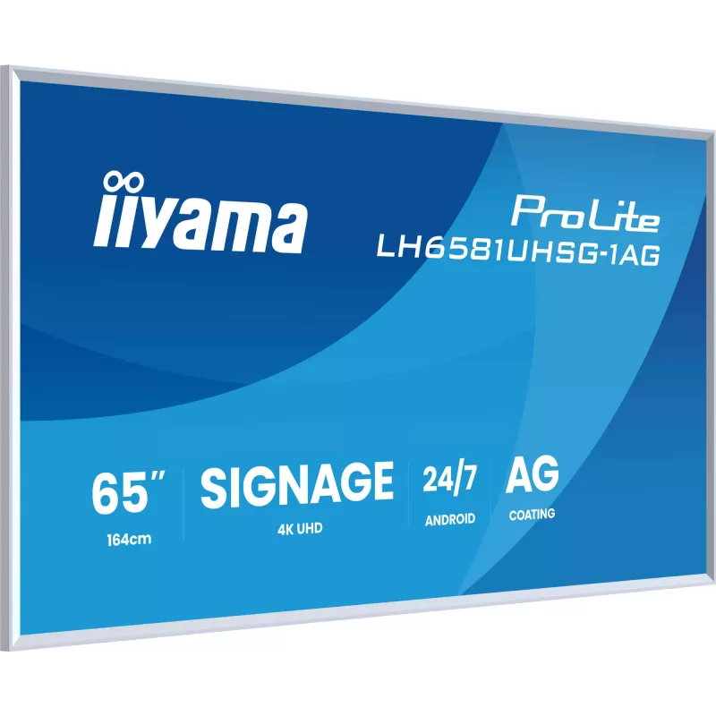iiyama LH6581UHSG-1AG Signage Display Digital Signage flatscreen 163,8 cm (64,5 inch) Wi-Fi 500 cd/m² 4K Ultra HD wit geïntegreerde processor Android 24/7