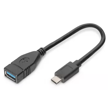 DIGITUS USB Type-C adapterkabel, OTG, Type-C - A M/F, 15 cm Super Speed zwart