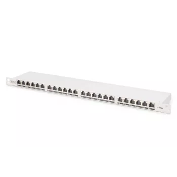 DIGITUS patchpanel CAT6A EA afgeschermd, 24-poorts RJ45 stofbescherming, 8P8C, 0,5U, grijs RAL 7035