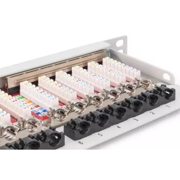DIGITUS patchpanel CAT6A EA afgeschermd, 24-poorts RJ45 stofbescherming, 8P8C, 0,5U, grijs RAL 7035