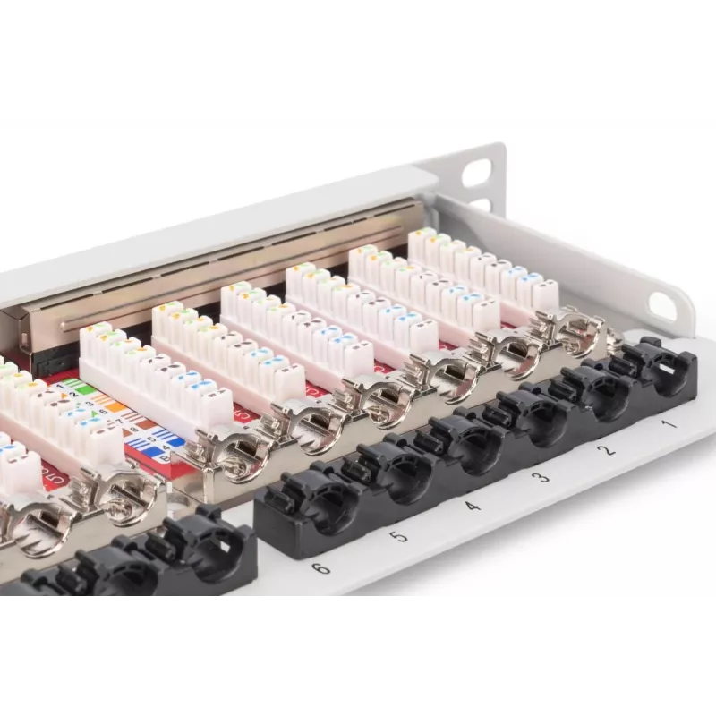 DIGITUS patchpanel CAT6A EA afgeschermd, 24-poorts RJ45 stofbescherming, 8P8C, 0,5U, grijs RAL 7035