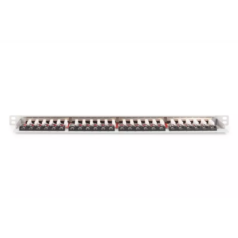 DIGITUS patchpanel CAT6A EA afgeschermd, 24-poorts RJ45 stofbescherming, 8P8C, 0,5U, grijs RAL 7035