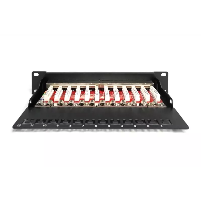 DIGITUS CAT6A patchpanel, afgeschermd, 12-poorts labelveld, 1U, 10 inch rackmontage, zwart RAL 9005