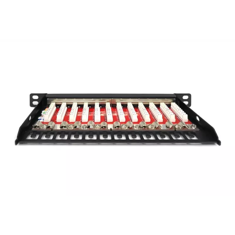 DIGITUS CAT6A patchpanel, afgeschermd, 12-poorts, 1/2U, 10 inch rackinbouw, zwart RAL 9005