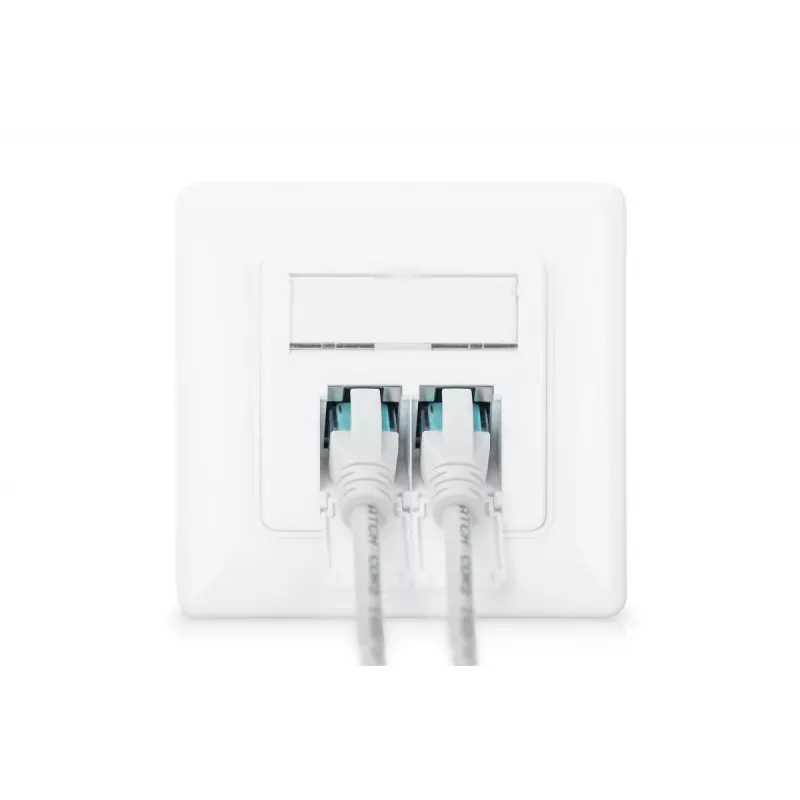 DIGITUS CAT6A klasse EA netwerkdoos, afgeschermd 2x RJ45, LSA, zuiver wit, inbouw, 8 richtingen