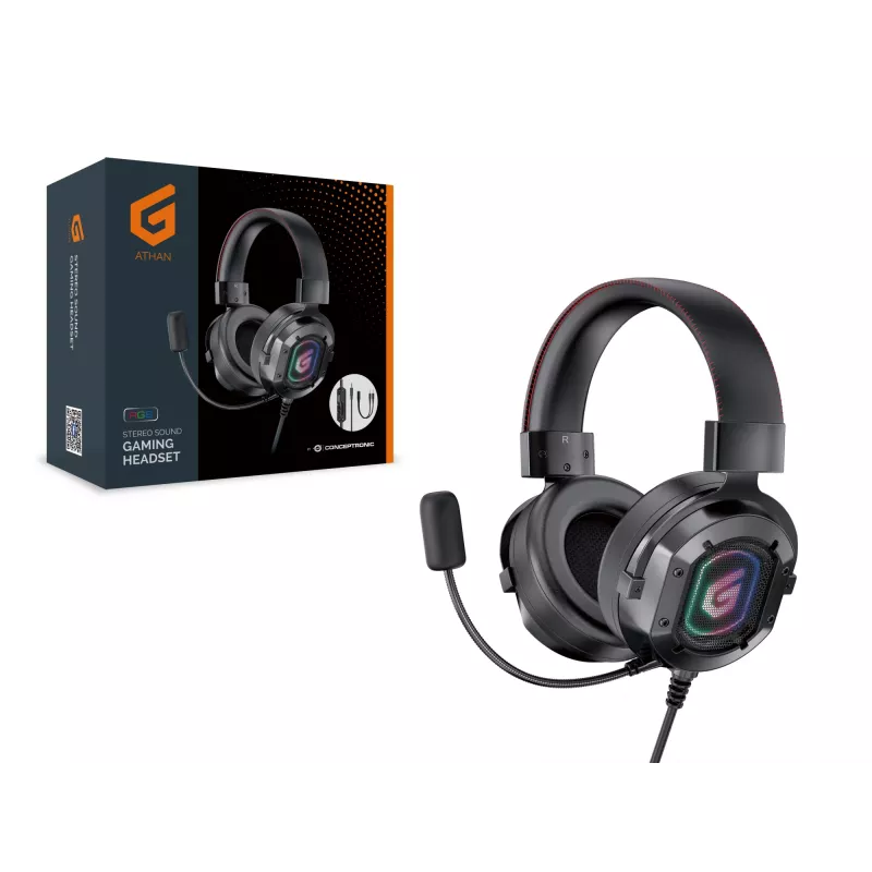 Conceptronic ATHAN stereo sound gaming headset, bedraad, 20 - 20000 Hz, gaming, 477 g, headset, zwart