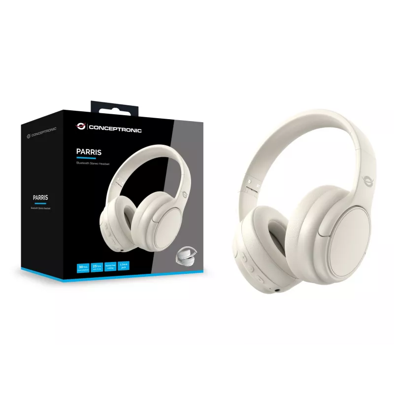 Conceptronic PARRIS03C Bluetooth stereo-headset, bedraad & draadloos, muziek, 20 - 20000 Hz, 198.5 g, headset, crème