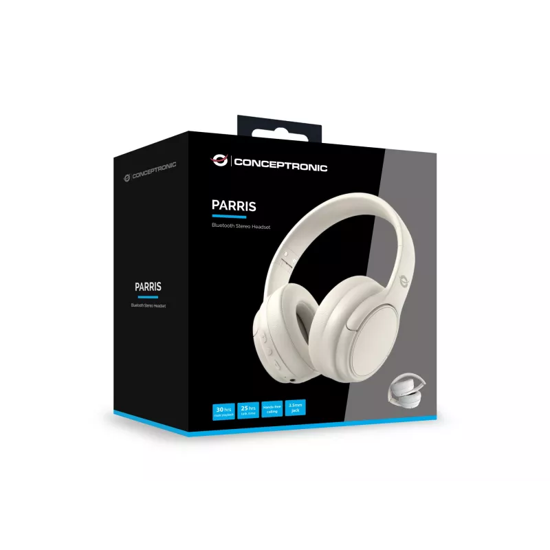 Conceptronic PARRIS03C Bluetooth stereo-headset, bedraad & draadloos, muziek, 20 - 20000 Hz, 198.5 g, headset, crème