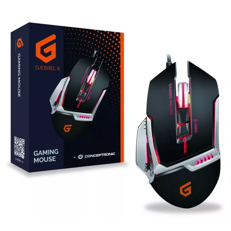 Conceptronic DJEBBEL 8, gaming-USB-muis, 8 programmeerbare toetsen, 4000 DPI