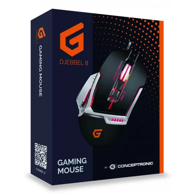 Conceptronic DJEBBEL 8, gaming-USB-muis, 8 programmeerbare toetsen, 4000 DPI