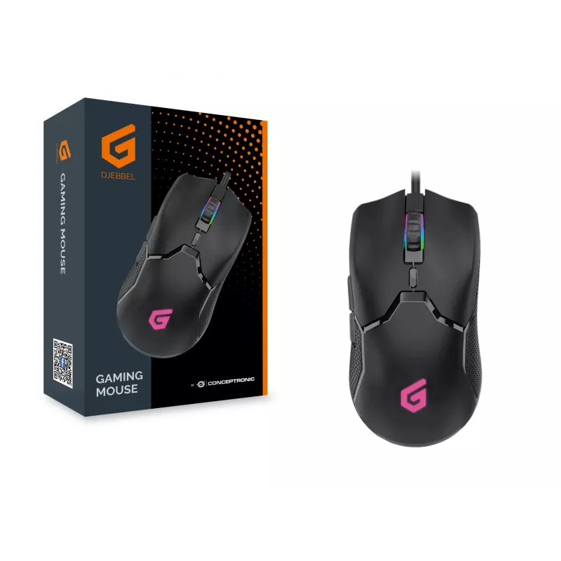 Conceptronic DJEBBEL 6D gamingmuis, 7200 DPI, rechtshandig, optisch, USB Type-A, 7200 DPI, zwart