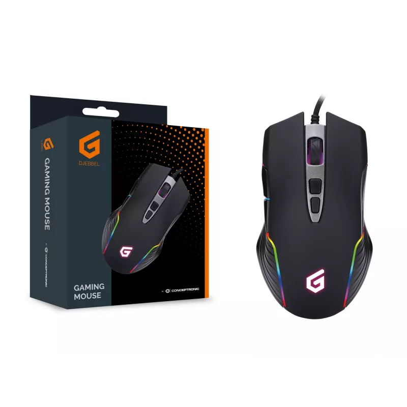 Conceptronic 7D gaming USB-muis, 7200 DPI, rechtshandig, optisch, USB Type-A, 7200 DPI, zwart